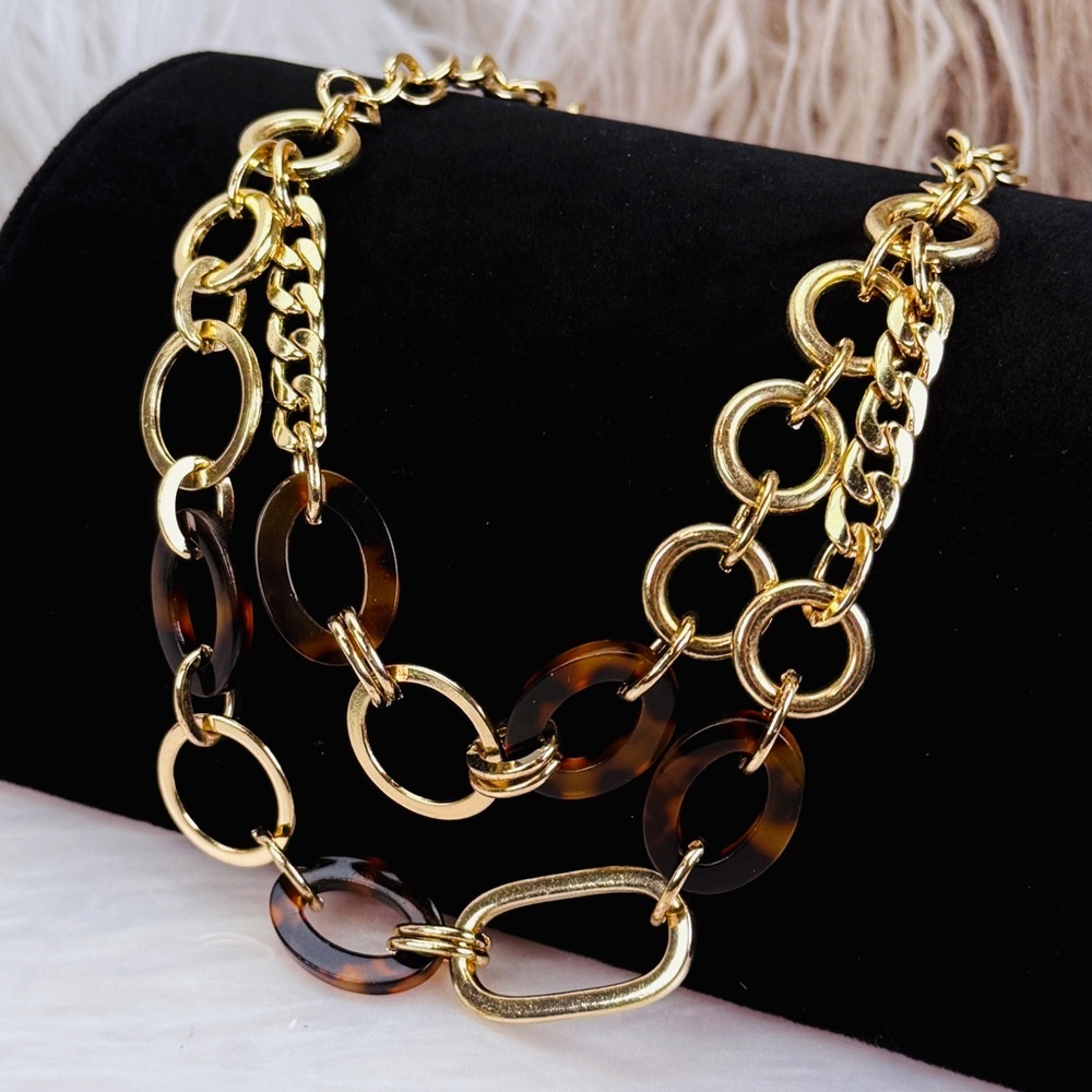 Beautiful goldtone brown double chain necklace